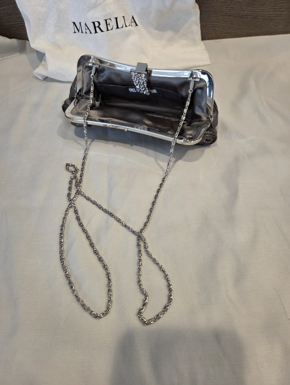 MARELLA Metallic Silver Evening Clutch with Crystal Buckle - Picture 8 of 11